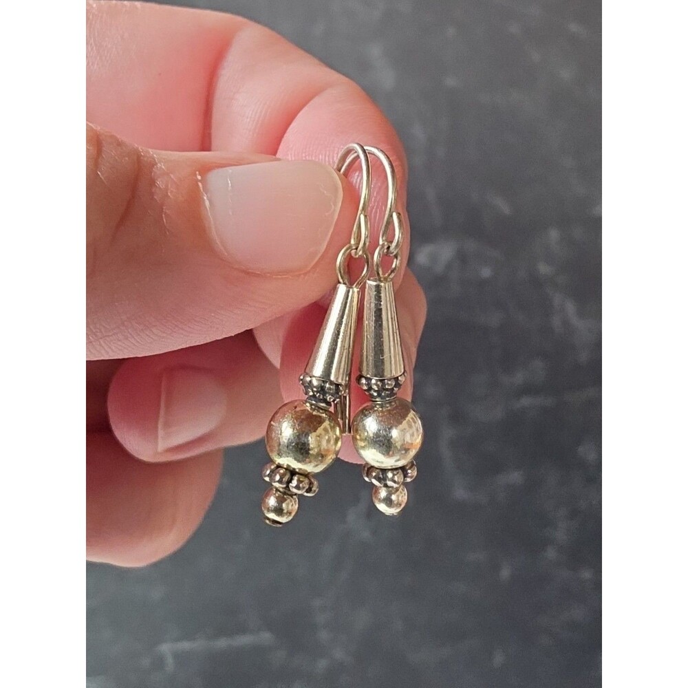 925 Sterling Silver Beaded Dangling Pierced Earrings Vintage READ Description